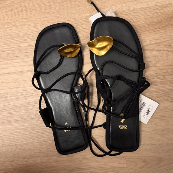 Lace Up Sandals with Gold Accent - Picture 6 of 6